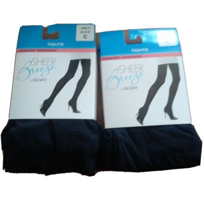 NEW SHEER BREEZE LADY'S TIGHTS in BLACK  w/ COMFORT WAISTBAND C BY GILDAN 2 pair